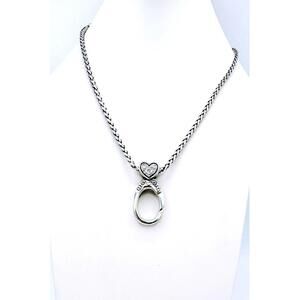 Brighton NWT braided silver tone chain w/ large lobster Swarovski crystal heart